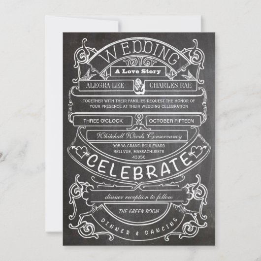 Chalkboard Modern Typography Wedding Kaart (Voorkant)