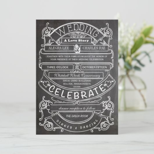 Chalkboard  Modern Typography Wedding Kaart (Staand voorkant)