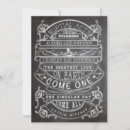 Chalkboard Modern Typography Wedding Kaart (Achterkant)