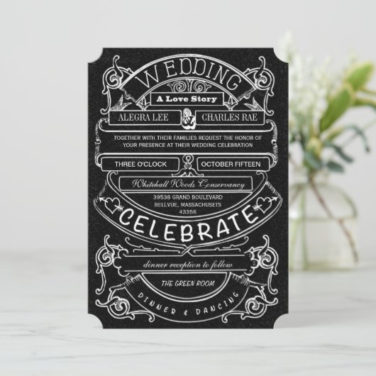 Chalkboard  Modern Typography Wedding Kaart (Staand voorkant)