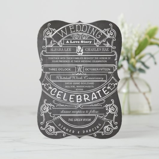 Chalkboard  Modern Typography Wedding Kaart (Staand voorkant)