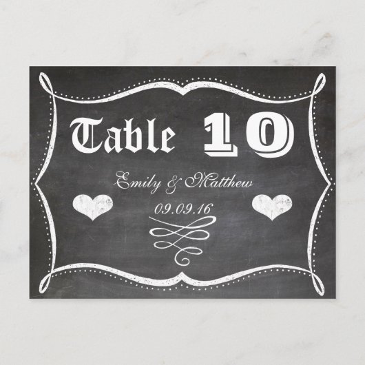 Chalkboard Moderne  Typografie Tabelnummer Briefkaart (Achterkant)