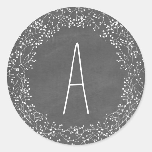 Chalkboard Monogram Baby's Breath Bruiloft Ronde Sticker (Voorkant)