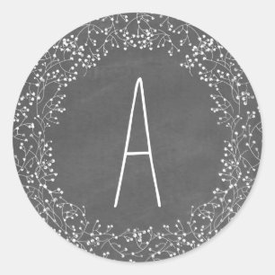 Chalkboard Monogram Baby's Breath Bruiloft Ronde Sticker