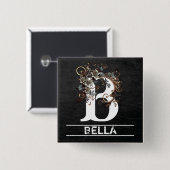 Chalkboard Monogram met Bloemen Vierkante Button 5,1 Cm (Voorkant /achterkant)