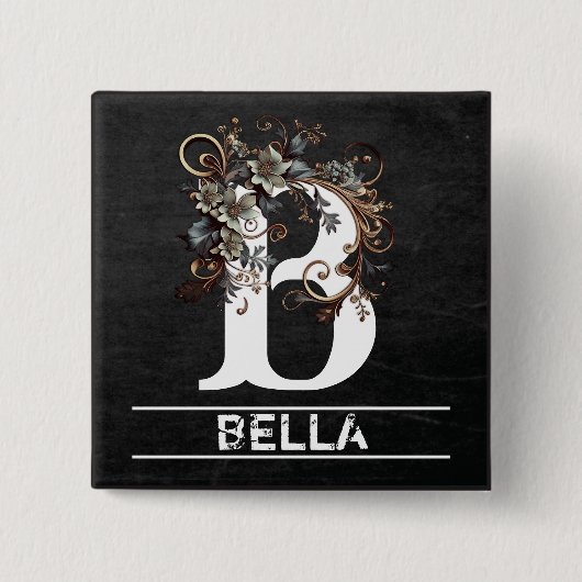 Chalkboard Monogram met Bloemen Vierkante Button 5,1 Cm (Voorkant)