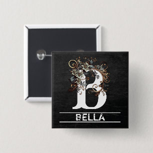 Chalkboard Monogram met Bloemen Vierkante Button 5,1 Cm