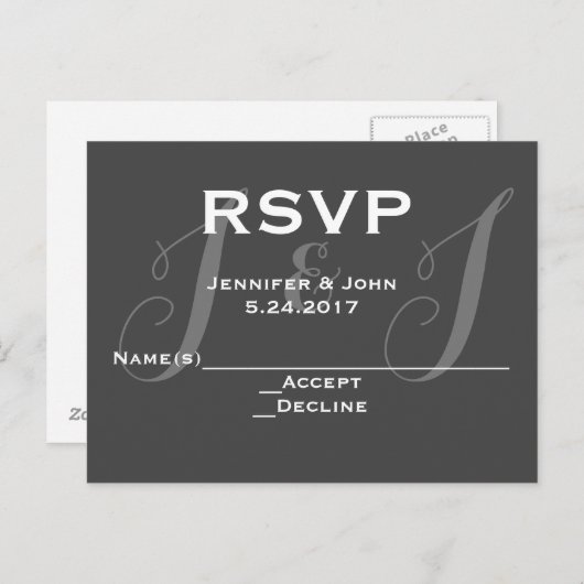 Chalkboard monogram RSVP kaarten (Voorkant / Achterkant)