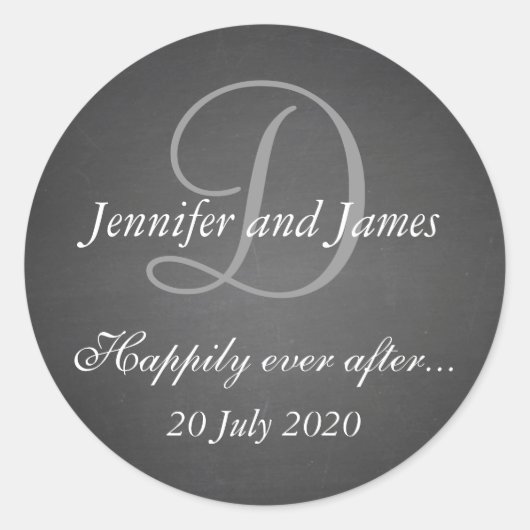 Chalkboard Monogram Stickers voor huwelijksgunsten (Voorkant)