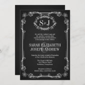 Chalkboard Monogram Typografie Wedding Invitations Kaart (Voorkant / Achterkant)