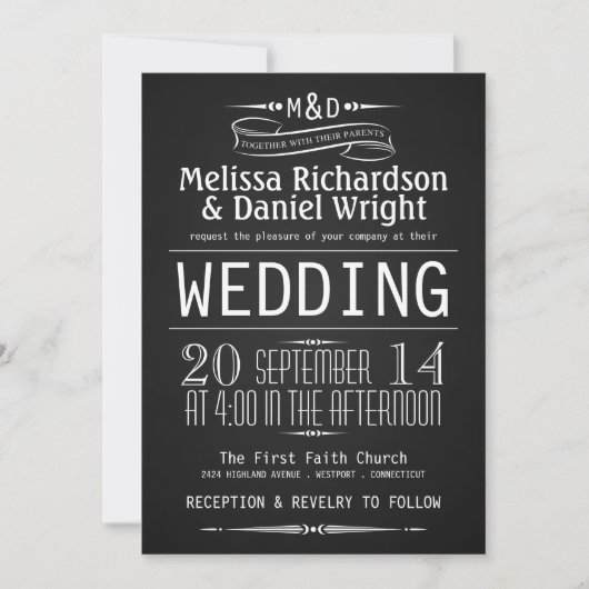 Chalkboard Monogram Typografie Wedding Invitations Kaart (Voorkant)