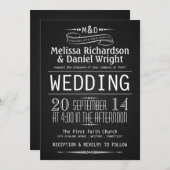 Chalkboard Monogram Typografie Wedding Invitations Kaart (Voorkant / Achterkant)