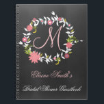 Chalkboard Monogram Vrijgezellenfeest gastenboek Notitieboek<br><div class="desc">Krijtbord Monogram Roze Koraal Bloemen Krans Vrijgezellenfeest Gastboek</div>
