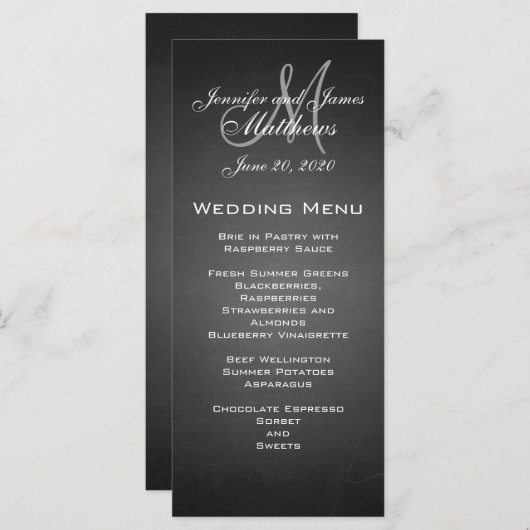 Chalkboard Monogram Wedding Menu Kaart (Voorkant / Achterkant)