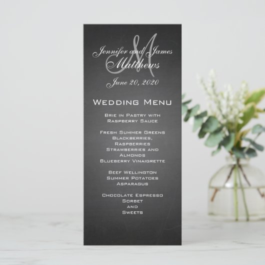 Chalkboard Monogram Wedding Menu Kaart (Staand voorkant)