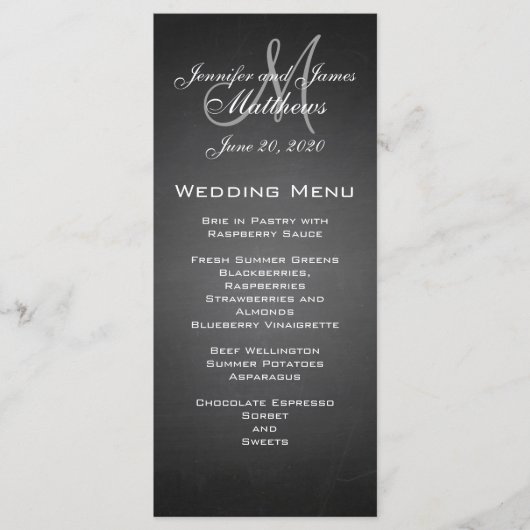 Chalkboard Monogram Wedding Menu Kaart (Voorkant)