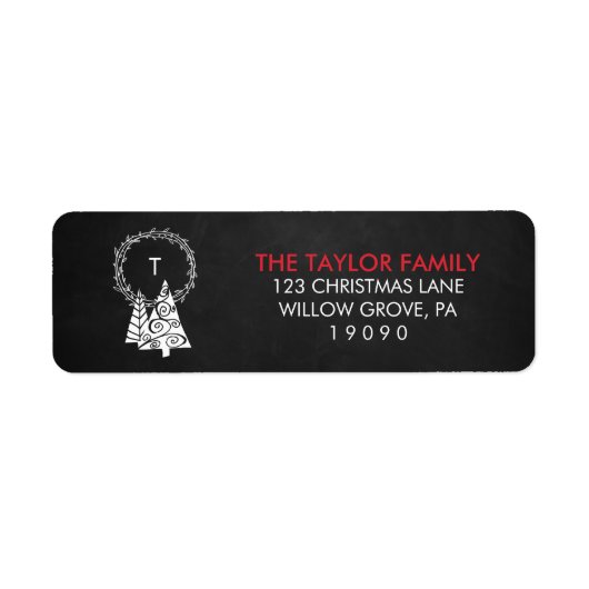 Chalkboard Monogram Wreater Kerstmis Etiket (Voorkant)
