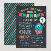 Chalkboard Monster 1sr Birthday Invitation Kaart (Voorkant / Achterkant)