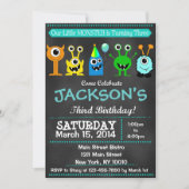 Chalkboard Monster Third Birthday Invitation Kaart (Voorkant)
