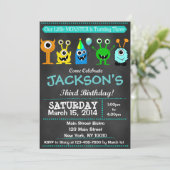 Chalkboard Monster Third Birthday Invitation Kaart (Staand voorkant)