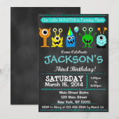 Chalkboard Monster Third Birthday Invitation Kaart (Voorkant / Achterkant)