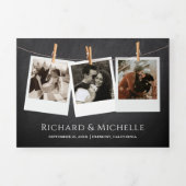 Chalkboard Mountain Forest String Lights Wedding Drieluik Uitnodiging (Cover)