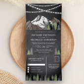 Chalkboard Mountain Forest String Lights Wedding Drieluik Uitnodiging
