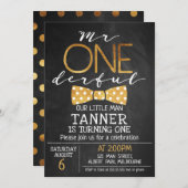 Chalkboard Mr. One-derful Verjaardag Uitnodiging (Voorkant / Achterkant)