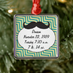Chalkboard Mr. Yellow and Green Zigzag Chevron Metalen Ornament<br><div class="desc">Chalkboard Mr Yellow and Turquoise Baby Stats</div>