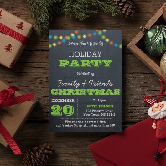 Chalkboard Multi Lights Groene Vakantie Uitnodigin Kaart