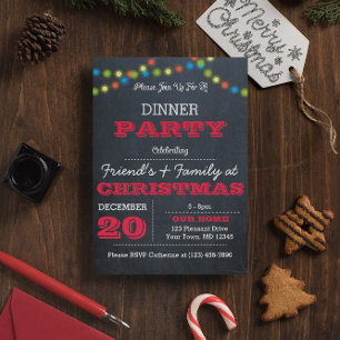 Chalkboard Multi Lights Red Holiday Uitnodiging