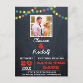 Chalkboard Multi Lights Rode Bruiloft Save the Dat Aankondigingskaart (Voorkant)