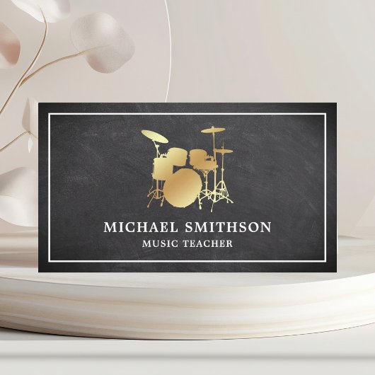 Chalkboard Music Teacher Gold Drum Kit Drummer Visitekaartje