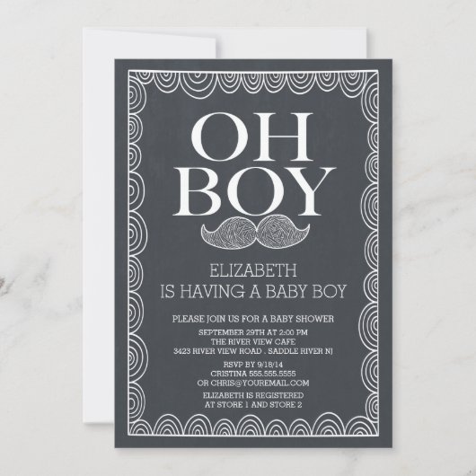 Chalkboard Mustache Baby shower Invitatation Kaart (Voorkant)