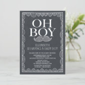 Chalkboard Mustache Baby shower Invitatation Kaart (Staand voorkant)