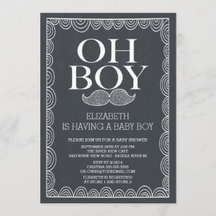 Chalkboard Mustache Baby shower Invitatation Kaart
