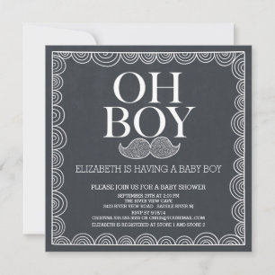 Chalkboard Mustache Baby Shower Invitatation Kaart