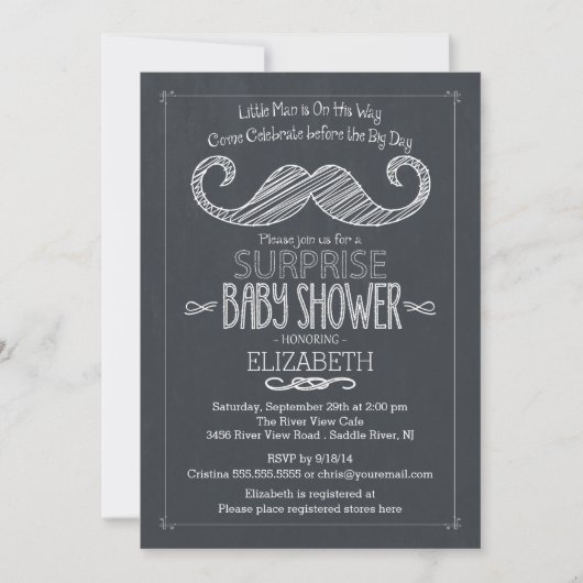Chalkboard Mustache Baby shower Invitatation Kaart (Voorkant)