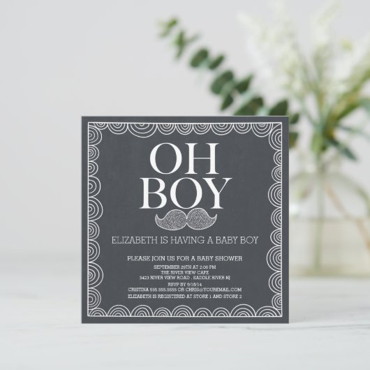 Chalkboard Mustache Baby shower Invitatie Kaart (Staand voorkant)