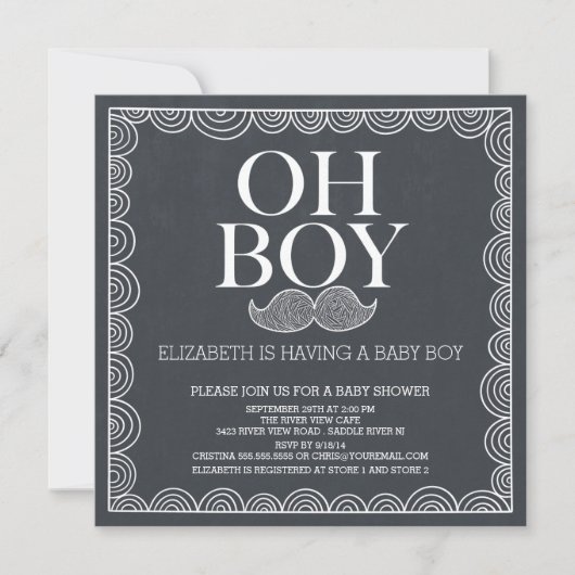 Chalkboard Mustache Baby shower Invitatie Kaart (Voorkant)