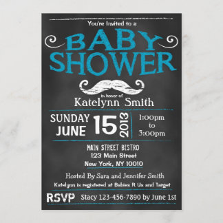 Chalkboard Mustache Baby shower Invitation Kaart