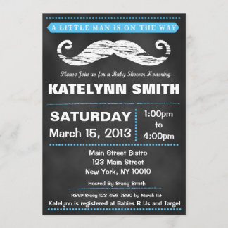 Chalkboard Mustache Baby shower Invite Kaart
