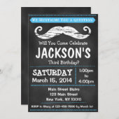 Chalkboard Mustache Birthday Party Invitation Kaart (Voorkant / Achterkant)