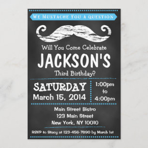 Chalkboard Mustache Birthday Party Invitation Kaart