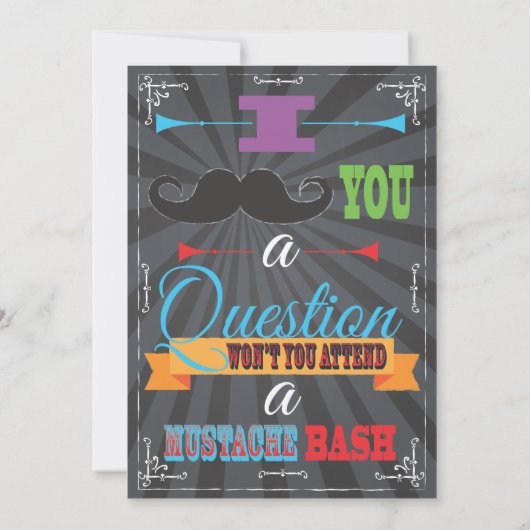 Chalkboard Mustache Birthday Party Kaart (Achterkant)