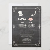 Chalkboard Mustache en Lips  Chic Wedding Kaart (Voorkant)