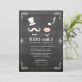 Chalkboard Mustache en Lips  Chic Wedding Kaart (Staand voorkant)