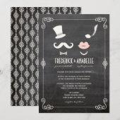 Chalkboard Mustache en Lips  Chic Wedding Kaart (Voorkant / Achterkant)