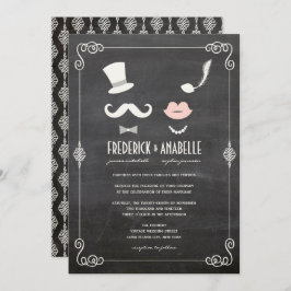Chalkboard Mustache en Lips  Chic Wedding Kaart