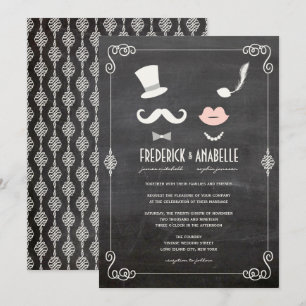 Chalkboard Mustache en Lips  Chic Wedding Kaart